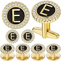HAWSON 18K Gold Tone Initial Cufflinks for Men with Tuxedo Studs - Gift Boxed, Stylish Men's Jewelry Accessories for Weddings, Birthdays, Anniversaries, Father's Day