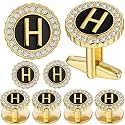 HAWSON 18K Gold Tone Initial Cufflinks for Men with Tuxedo Studs - Gift Boxed, Stylish Men's Jewelry Accessories for Weddings, Birthdays, Anniversaries, Father's Day
