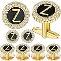 HAWSON 18K Gold Tone Initial Cufflinks for Men with Tuxedo Studs - Gift Boxed, Stylish Men's Jewelry Accessories for Weddings, Birthdays, Anniversaries, Father's Day