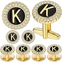 HAWSON 18K Gold Tone Initial Cufflinks for Men with Tuxedo Studs - Gift Boxed, Stylish Men's Jewelry Accessories for Weddings, Birthdays, Anniversaries, Father's Day