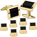 HAWSON Cufflinks and Studs for Men with Gift Box, Gold or Silver Tone Cuff Links, Mens Jewelry or Accessories for Wedding Business Anniversary Birthday