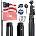HAYOHRT 25FT Telescoping Flag Pole 12 Gauge Extra Thick Telescopic FlagPole with 3x5 American Flag for Outside House Yard Inground Residential Commercial Freedom Edition Residential Pole Hang 2 Flags