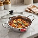 HAZEL 22cm Honeycomb Triply Stainless Steel Kadhai (2L) with Glass Lid - Non-Stick, Induction &amp; Gas Safe