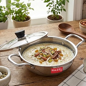 hazel 24cm honeycomb triply steel kadhai 25l with glass lid - non-stick amp induction compatible
