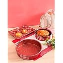 HAZEL Alfa Aluminium Granite Finish Non Stick Microwave Safe Heavy Gauge 3 Pc Mould Combo - Large Cake Mould with Small Mould &amp; Muffin Mould, Red