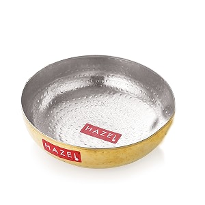 hazel brass kadai tasra 1000 ml  100 pure brass kadhai with tin coating  175 cm kadahi without handle for cooking and serving