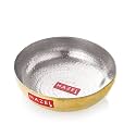 HAZEL Brass Kadai Tasra 1000 ML | 100% Pure Brass Kadhai with Tin Coating | 17.5 cm Kadahi Without Handle for Cooking and Serving