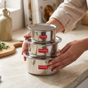 HAZEL Stainless Steel Flat Tope with Lid Set of 3 Pc (300 ml, 500 ml, 700 ml), Silver Tope/Bhagona/Patila Set with Lid 0.3 L, 0.5 L, 7 L capacity 300 cm, 500 cm, 700 cm diameter (Stainless Steel)