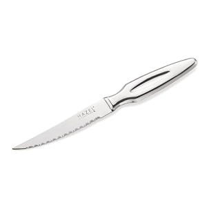 hazel stainless steel laser knife for kitchen  sharp serrated cutting blade  comfortable handle  ideal for chopping slicing and everyday cooking