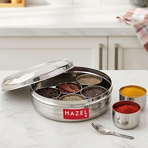 hazel stainless steel spice box masala dabba with airtight steel lid 7 containers with 1 spoon organize spices silver