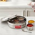 HAZEL Stainless Steel Spice Box, Masala Dabba With Airtight Steel Lid, 7 Containers With 1 Spoon, Organize Spices, Silver