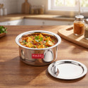 HAZEL Stainless Steel Tope Patila Flat Bottom Boiling Bhagona Dekchi, 18 cm, Silver with Lid 1.4 L capacity 1400 cm diameter (Stainless Steel)