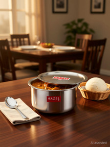hazel stainless steel tope patila round bottom boiling bhagona dekchi195 cm silver with lid 19 l capacity 1900 cm diameter stainless steel