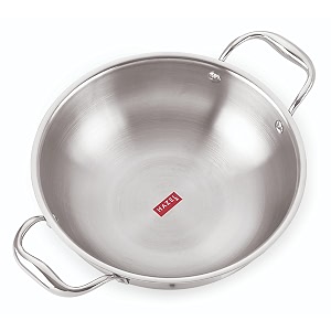hazel triply stainless steel kadhai 185 cm  even heat cooking  build with 3 layer kadai  1200 ml induction amp gas compatible utensil