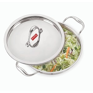 hazel triply kadhai with lid  induction base 58 litre stainless steel kadahi  induction kadai with lid  deep frying amp curry wok kadai