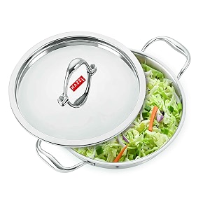 hazel triply stainless steel kadhai with lid 4 litre  even heating karahi 25mm thick 299cm kadai  gas amp induction compatible cookware