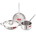 HAZEL Triply Stainless Steel Fry Pan 1.5L, Kadhai 3L &amp; Triply Sauce Pan 1.6L with Lid | 3 Layer Construction &amp; Induction Base Cookware Set for Daily Cooking