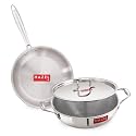 HAZEL Triply Stainless Steel Kadhai 3L &amp; Fry Pan 1.5L with Steel Lid | Induction Base Cookware | Triply Frying Pan &amp; Kadhai Set