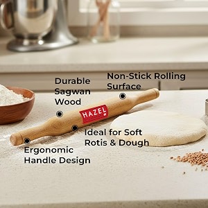 hazel wooden belan rolling pin sagwan roti phulka dough roller for home and kitchen 35 cm yellow
