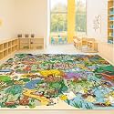Hazo Haus Extra Large Jungle Explorer Rug 8x10 – Vibrant Cartoon Safari with Birds, Boats, Rides &amp; Forest Scenes – Ideal for Playrooms, Classroom, Daycares, or Activity Spaces