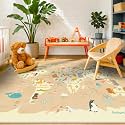 Hazo Haus Washable Kids Playroom Rug with Animal – 5x8 Educational World Map Area Rug with Kids Room – Non-Slip, Stain Resistant, Soft &amp; Safe, Nursery, Classroom or Bedroom - Beige