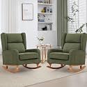 HCHAIRH Nursery Rocking Chairs, Rocking Chair Nursery for Mom Nursery Rocker with High Backrest and Solid Wood Legs, Modern Wingback Accent Chair Set of 2, Green