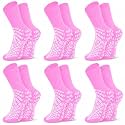 HCS XL Non-Slip Hospital Socks with Grips for Women &amp; Men (6 Pairs) - 360 All-Around Tread Non-Slip Sock for Elderly/Seniors - Hospital Grip Socks, Fall Risk Patient Slippers (Pink, XL)
