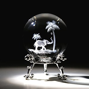 60mm 3d tropical elephant crystal ball paperweight with standclear