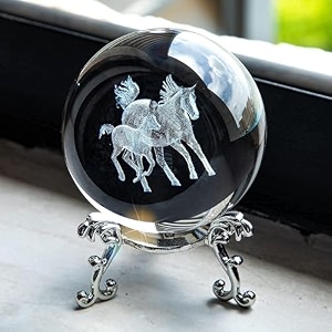 60mm 3d laser engraved horse crystal ball paperweight glass animal figurine
