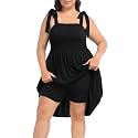 HDE Womens Plus Size Romper Tie Strap Dress with Built in Shorts &amp; Pockets