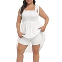 HDE Womens Plus Size Romper Tie Strap Dress with Built in Shorts &amp; Pockets