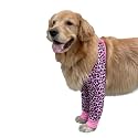 HDKUW Dog Elbow Protector for Calluses, Dog Joint Recovery Sleeve for Prevent Licking Wound, Elbow Sleeves with Mesh Pad for Medium Large Dogs (Pink Leopard, 2XL)