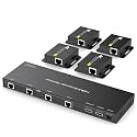 HDMI Extender Splitter 1x4 HDMI Over Ethernet Splitter 4K30Hz Up to 165ft-1080P Up to 196ft with EDID, HDMI Loop Out Black
