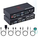 HDMI KVM Switch 2 Monitors 2 Computers – 8K@60Hz, 4K@120Hz, 4 Port USB 3.0 Hub (5Gbps), Wired Remote, Plug & Play for Windows/Mac/Linux with an additionl Braided 8K HDMI Cable