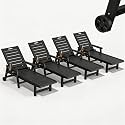 HDPE Outdoor Lounge Chair Set of 4 with Wheels &amp; Cup Holder, Black