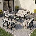 HDPE Patio Conversation Set 6 Seats, Outdoor Furniture Set, Patio Sofa Set