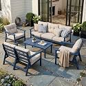 HDPE Patio Conversation Set 7 Seats, Outdoor Furniture Set, Patio Sofa Set