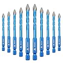 Head Eccentric Drill Bit 1/4" 6mm - 10pcs Carbide Tipped Drill bit Masonry Drill Bit Sets for Porcelain Ceramic Tiles Glass Hard Plastic Cement/Granite etc