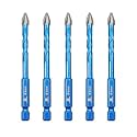 Head Eccentric Drill Bit 1/4" 6mm - 5pcs Carbide Tipped Drill bit Masonry Drill Bit Sets for Porcelain Ceramic Tiles Glass Hard Plastic Cement/Granite etc