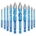 Head Eccentric Drill Bit 3/16",1/4"*4,5/16"*2,3/8"*2,1/2"- Carbide Tipped Drill bit Masonry Drill Bit Sets for Porcelain Ceramic Tiles Glass Hard Plastic Cement/Granite etc