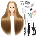 headdoll Mannequin Head for Hair Styling and Free Table Stand Training Head Manikin Cosmetology Doll Head with Long Fiber Hair… (DarkBrown)