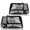 Headlight Assembly for 1992-1996 Ford F150 F250 F350/1992-1996 Bronco Driver Left &amp; Passenger Right Side Replacement Bumper Lamp Set Black Housing Clear Reflector