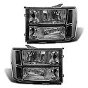 Headlight Assembly Pair for 2007-2013 GMC Sierra 1500 2007-2014 Sierra 2500HD 3500HD Black Housing Clear Reflector Left Right W/O Bulbs