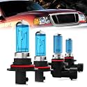 Headlight Bulbs Compatible With Ford Ranger 1998-2000, 9007 High Low Beam + 9006 Fog Lights Halogen Light Bulb Combo, Super Bright 6000K White, Plug and Play, Pack of 4
