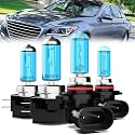 Headlight Bulbs Compatible With Hyundai Genesis 2016, H11B High Beam + 9005 Low Beam Halogen Light Bulb Combo, Super Bright 6000K White, Plug and Play, Pack of 4