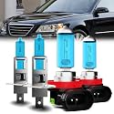 Headlight Bulbs Compatible With Hyundai Sonata 2010, H1 High Beam + H11 Low Beam Halogen Light Bulb Combo, Super Bright 6000K White, Plug and Play, Pack of 4