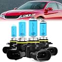 Headlight Bulbs Fit For Honda Accord 1992-2007, 2008-2012 Coupe, 9005 High Beam + 9006 Low Beam Halogen Bulb, 6000K White Light, Plug and Play, Pack of 4