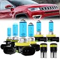 Headlight Bulbs License Plate Lights Fit For Jeep Compass 2014-2018, 9005 High Beam + H11 Low Beam + H11 Fog Lights Halogen Bulb + License Plate Lights, Pack of 8
