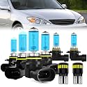 Headlight Bulbs License Plate Lights Fit For Toyota Camry 2000-2006, 9005 High Beam + 9006 Low Beam + 9006 Fog Lights Halogen Bulb + License Plate Lights, 6000K White, Pack of 8