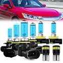 Headlight Bulbs License Plate Lights Fit For Honda Accord 2008-2012 Sedan, 2006-2007, 9005 High Beam + 9006 Low Beam + H11 Fog Lights Halogen Bulb + License Plate Lights, 6000K White